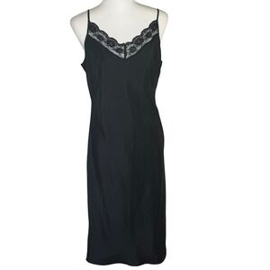 Cache Black 100% Silk Lace Trim Slip Dress Sz 8 Y2k Fairygrunge Whimsigoth